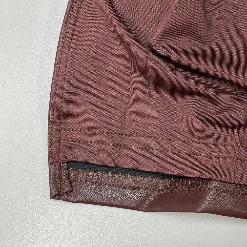 NEW BABYBOO Maxi Dress Burgundy Red Size M Alba Faux Leather Boned Cowl Neck - Picture 7 of 14